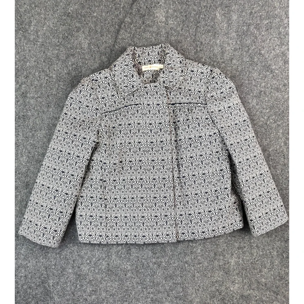 Tory Burch Heidi‎ Jacquard Blazer Jacket Blue Beige Printed Cotton Blend Size 8